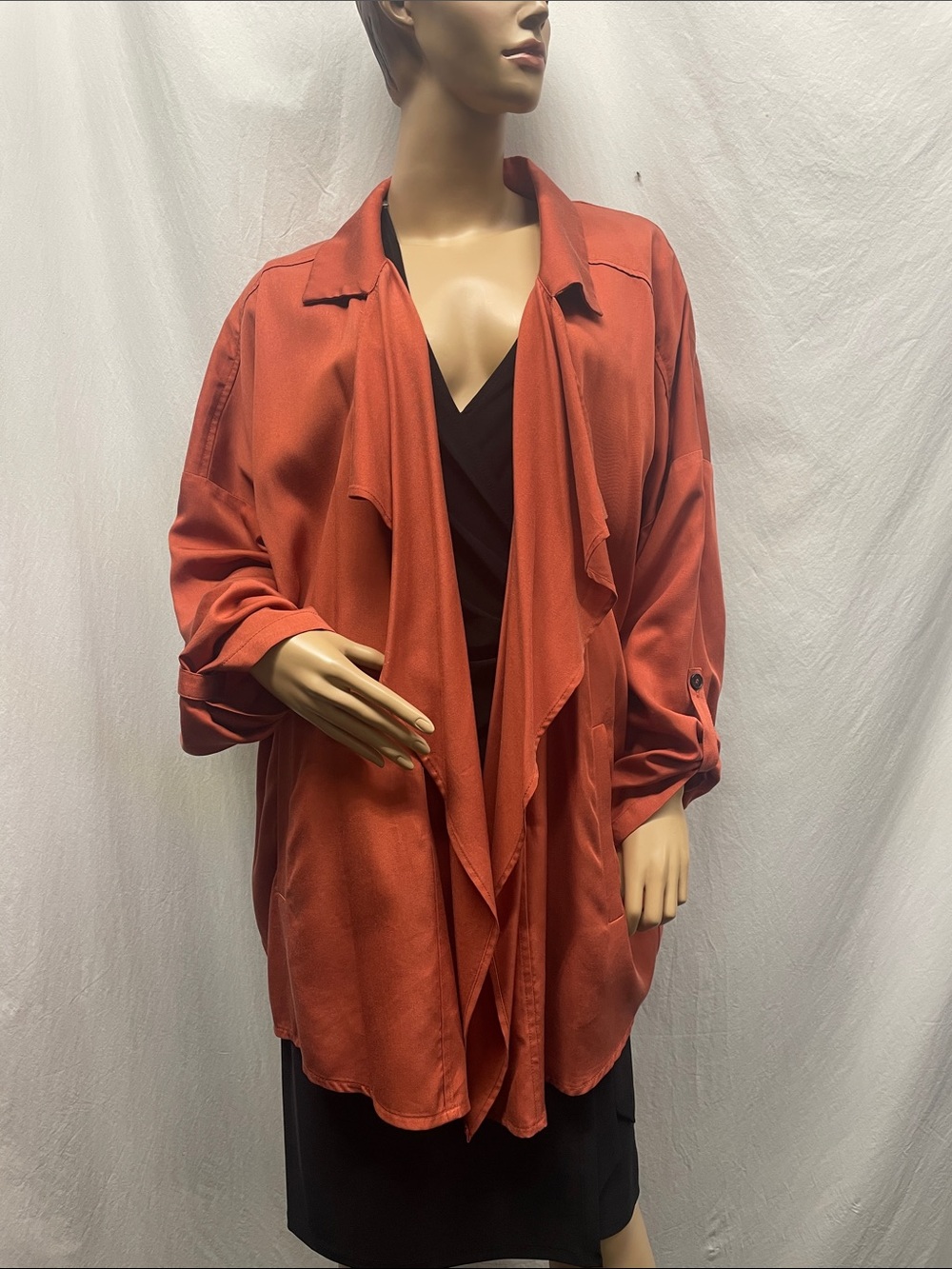H&M Consious Women's Rust Open Front Drape 3/4 Sleeve Jacket NWOT